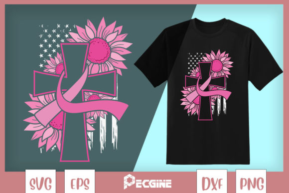 Cross Pink Ribbon Breast Cancer Jesus Graphics & T-Shirt Designs